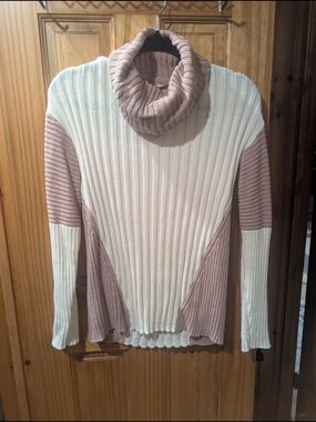 Belldini Cream & Dusty Rose Ribbed Cowl Neck Sweater